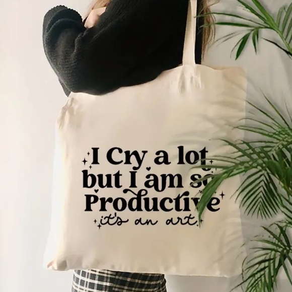 Taylor Swift “I Cry A Lot But I Am So Productive” Canvas Tote Bag - Picture 4 of 4